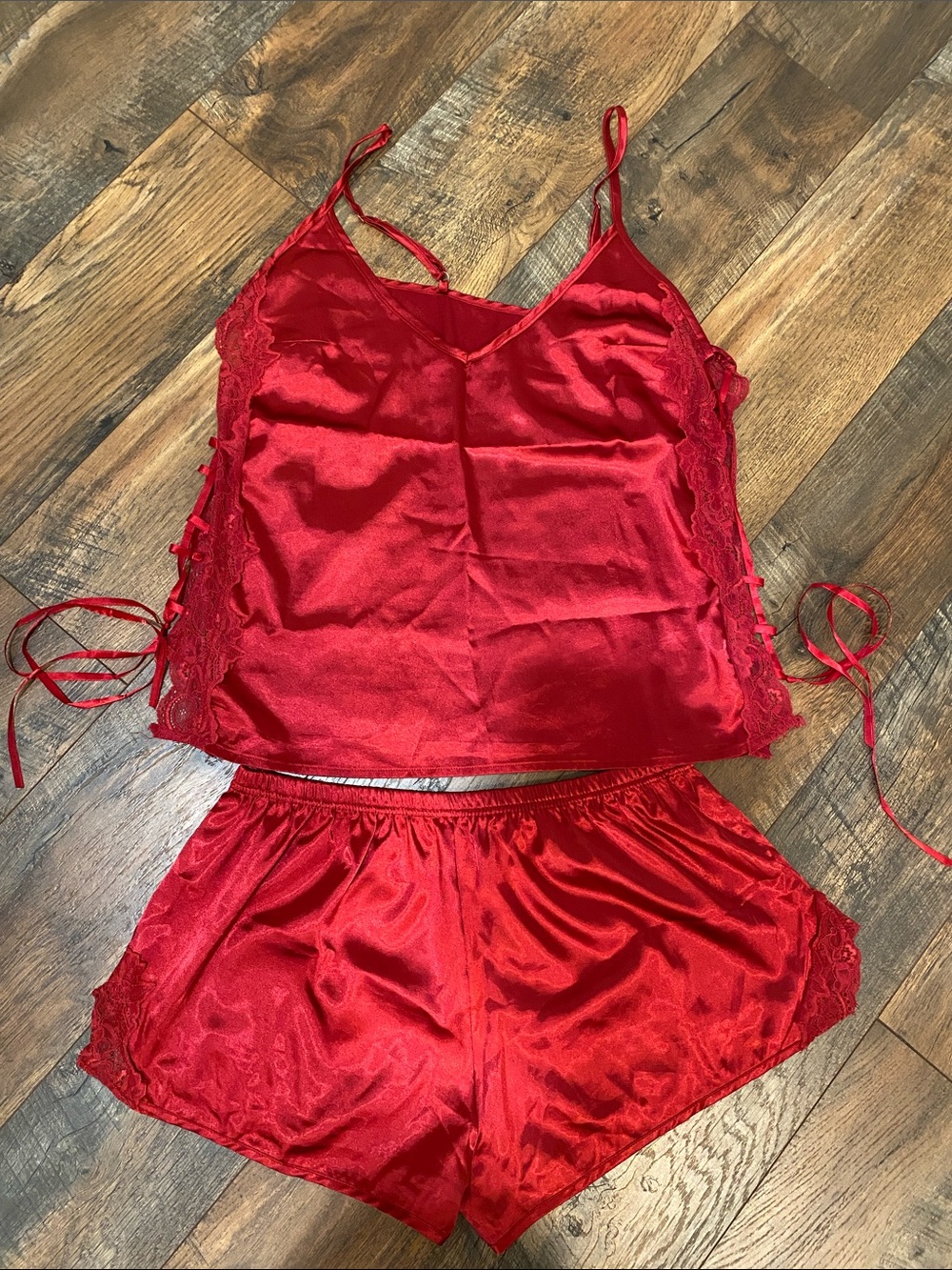Red Satin Lace Cami & Short Sleep Set